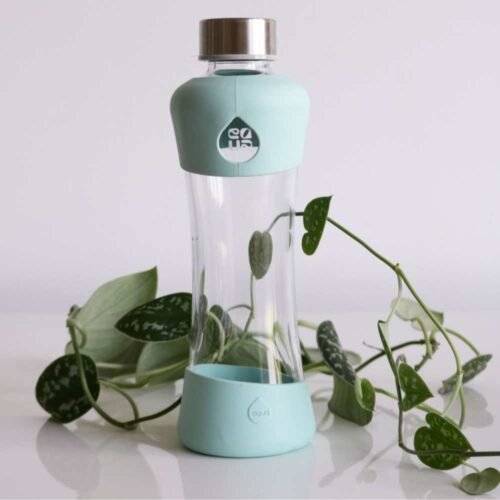 EQUA glass reusable bottle with active mint silicone – eco-friendly and stylish hydration