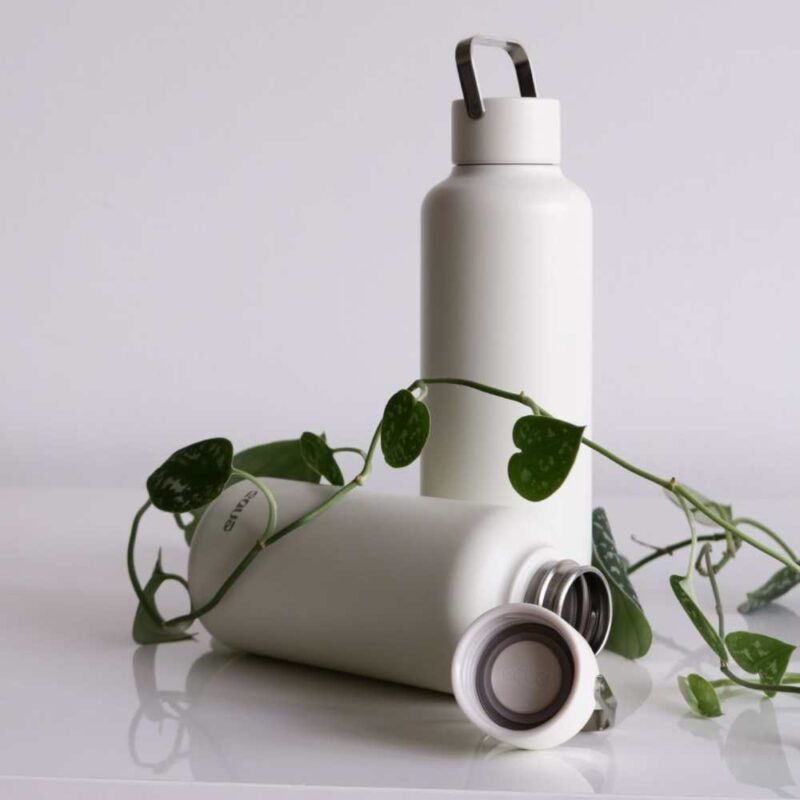 premium Reusable EQUA stainless steel thermo bottle off-white color – eco-friendly insulated water bottle for hot & cold drinks, includes free electrolyte water recipes