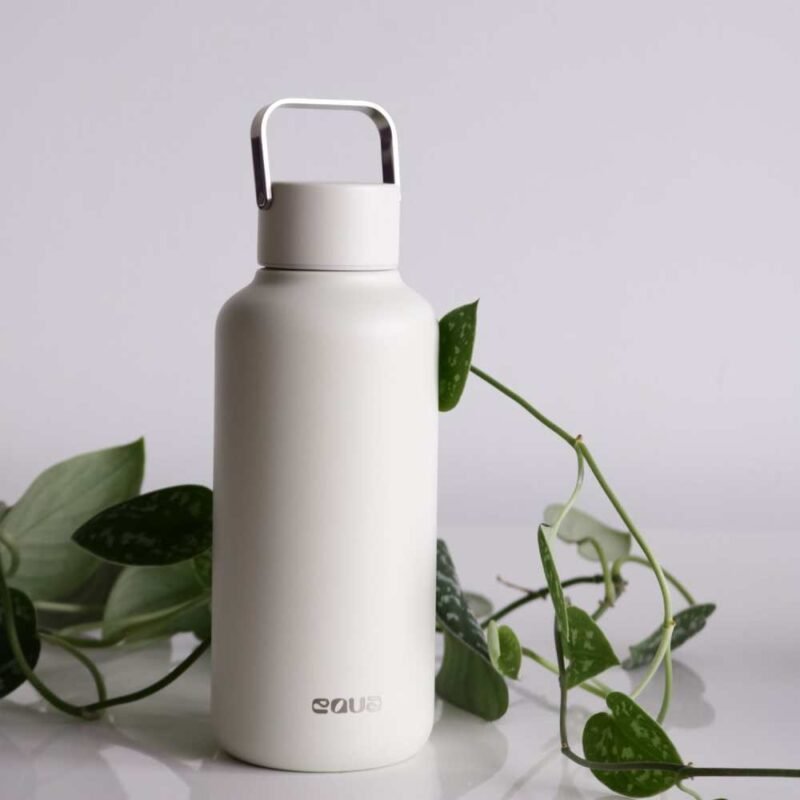 White premium stainless steel reusable water bottle with lemon – eco-friendly leak-proof design for healthy hydration
