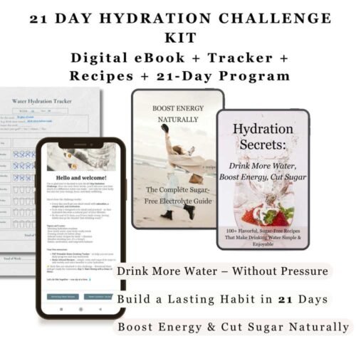 21-Day Hydration Challenge Kit – complete bundle with eBook, electrolyte recipes, hydration tracker, and daily email program