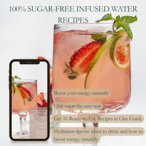 Sugar-Free Water Recipes eBook cover – 16 infused water recipes to boost energy and cut sugar cravings, PDF hydration guide